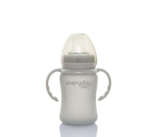 Скляний дитячий поїльник з силіконовим захистом Everyday Baby (150 мл) світло сірий